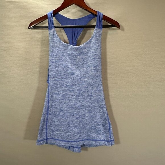 Lululemon Spin Me Tank Top Womens 8 Blue Heathered Rocksteady Blue Twist Racer - Picture 1 of 6